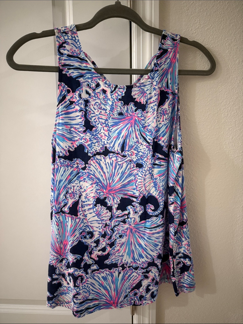 Navy Pink & Blue Shell-Print Tank Top